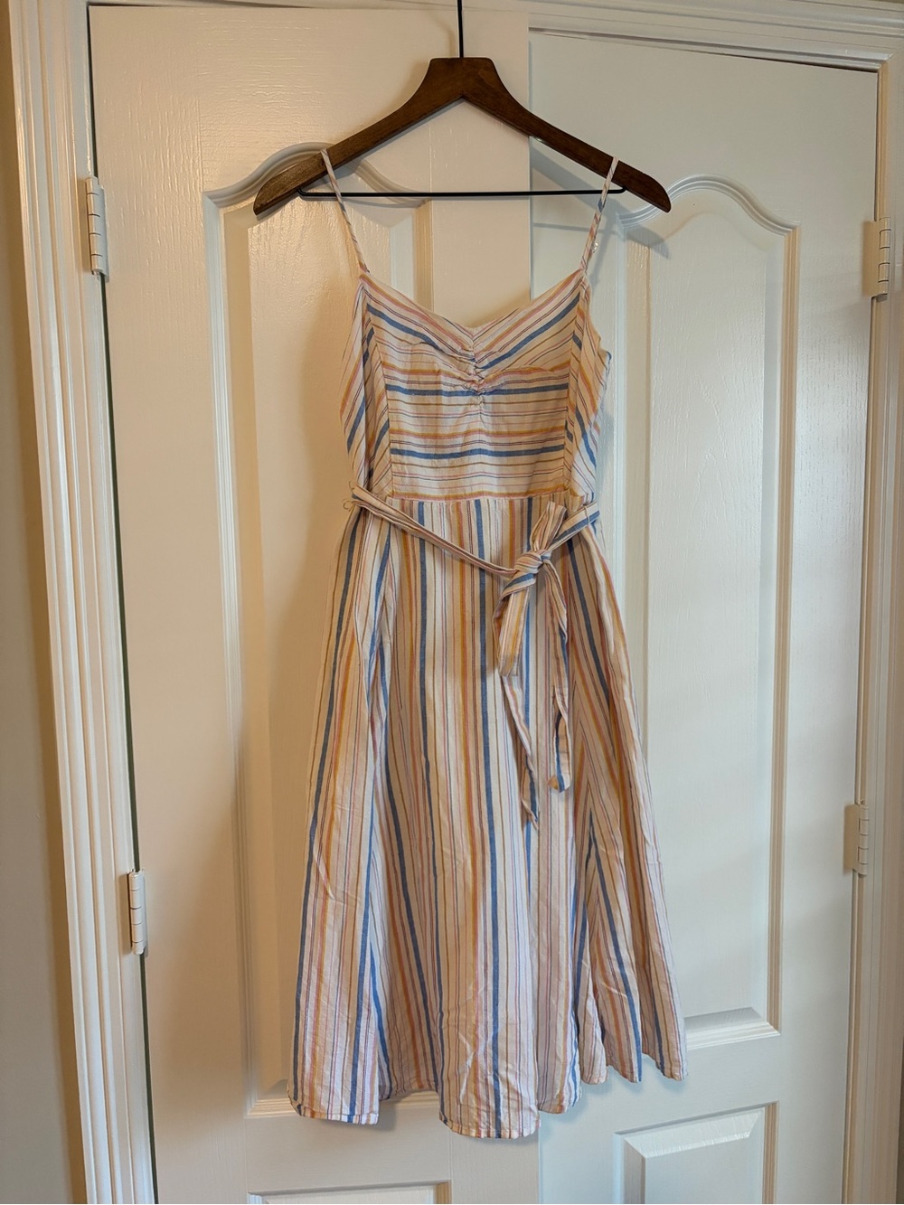 GAP Striped Spaghetti-Strap Midi Dress in Blue & Cream